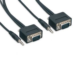 MICSVGAM2-3.5MMST2-50F Micro S-VGA HD 15 Male to Micro S-VGA HD 15 Male w/3.5mm Stereo Audio Cable 50FT Black
